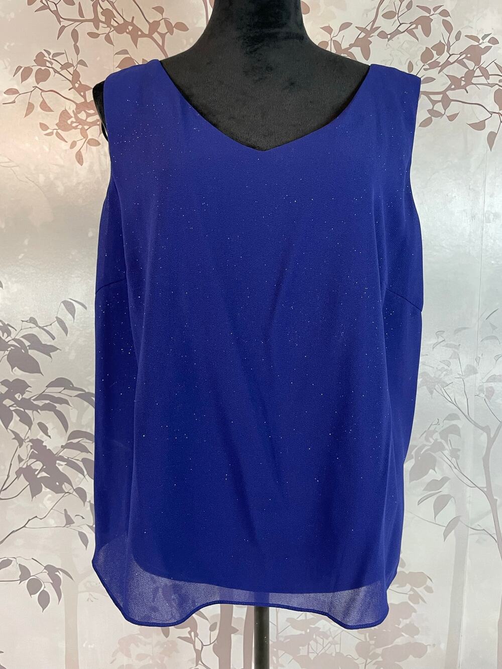 Dana Kay Sparkle Shimmer Vintage Tank Top Shell Royal Blue 14W Holiday Party